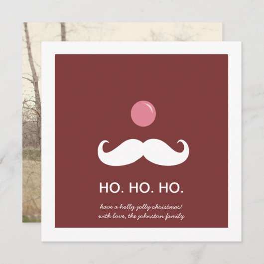 赤いサンタの口ひげクリスマスの写真フラットカード シーズンカード (正面/裏面)