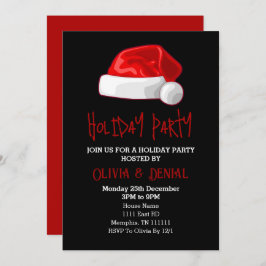 赤いサンタの帽子がクリスマスを祝う ブラック シーズンカード