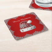 赤いサンタの帽子のホリデーペーパーコースター スクエアペーパーコースター (アングル)