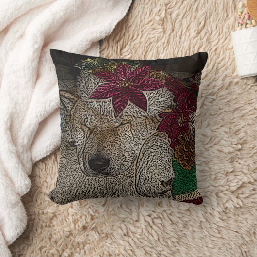 赤いサンタの帽子の睡眠の秋田かわいい犬 クッション (ブランケット)