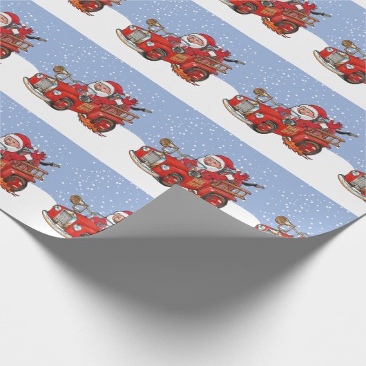 赤いサンタの普通消防車の休日の包装紙 ラッピングペーパー (角)