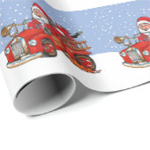 赤いサンタの普通消防車の休日の包装紙 ラッピングペーパー (ロールコーナー)