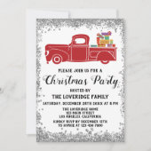 赤いサンタギフト ホリデー クリスマスパーティー シルバー 招待状 (正面)