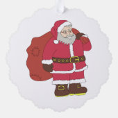 赤いサンタクロースに抱き枕とメガネ オーナメントカード (裏面)