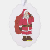 赤いサンタクロースに抱き枕とメガネ オーナメントカード (左)