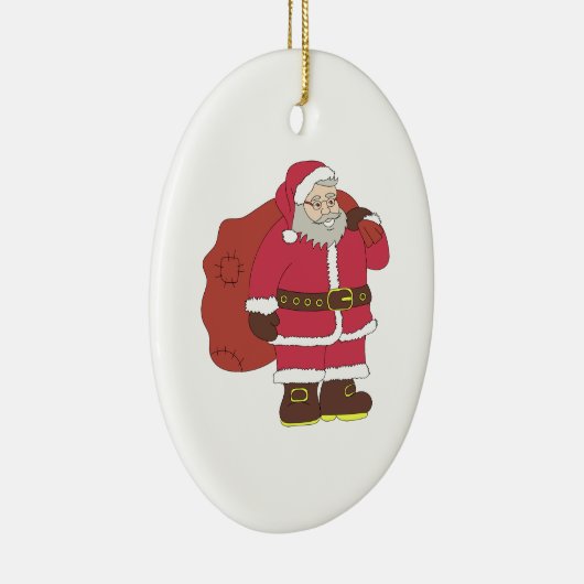 赤いサンタクロースに抱き枕とメガネ セラミックオーナメント (右)