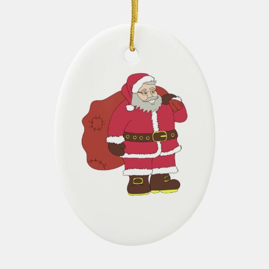 赤いサンタクロースに抱き枕とメガネ セラミックオーナメント (正面)