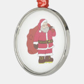 赤いサンタクロースに抱き枕とメガネ メタルオーナメント (左)