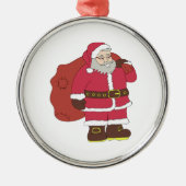 赤いサンタクロースに抱き枕とメガネ メタルオーナメント (正面)