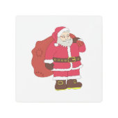 赤いサンタクロースに抱き枕とメガネ メタルプリント (正面)