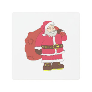 赤いサンタクロースに抱き枕とメガネ メタルプリント