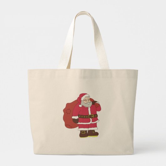 赤いサンタクロースに抱き枕とメガネ ラージトートバッグ (裏面)