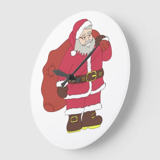 赤いサンタクロースに抱き枕とメガネ ラージ壁時計 (傾斜)