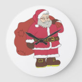 赤いサンタクロースに抱き枕とメガネ ラージ壁時計 (正面)