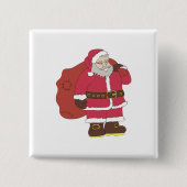 赤いサンタクロースに抱き枕とメガネ 缶バッジ (正面)