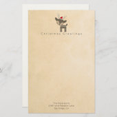 赤いサンタハットのでクリスマス挨拶の鹿カスタム 便箋 (正面/裏面)