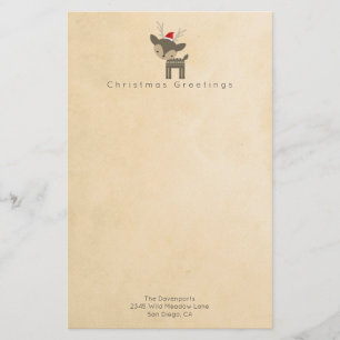 赤いサンタハットのでクリスマス挨拶の鹿カスタム 便箋