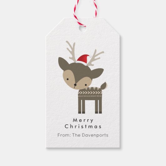 赤いサンタハットのでメリークリスマスディアーカスタム ギフトタグ (正面)