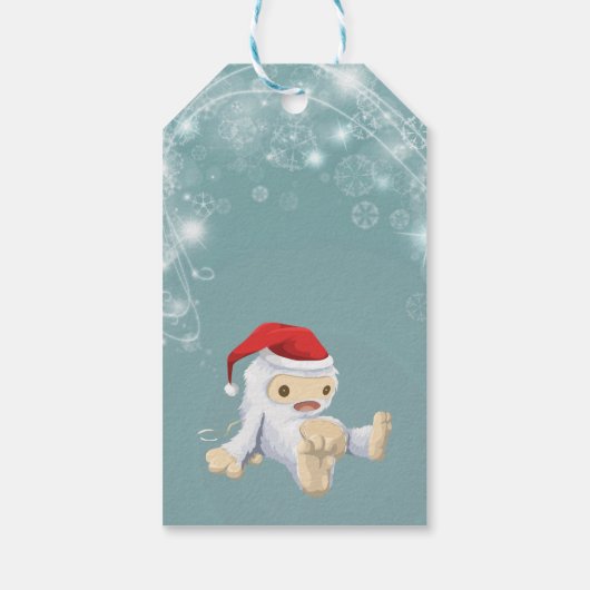 赤いサンタハットのクリスマススノーモンスタードール ギフトタグ (裏面)