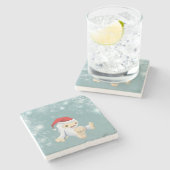 赤いサンタハットのクリスマススノーモンスタードール ストーンコースター (横)