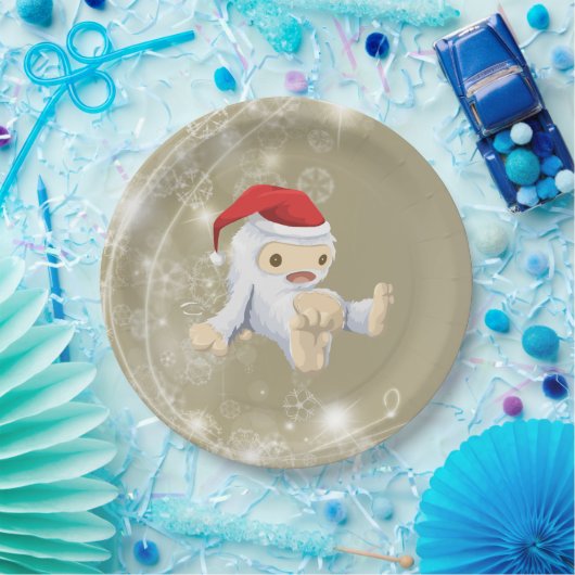 赤いサンタハットのクリスマススノーモンスタードール ペーパープレート (パーティー)