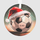 赤いサンタハットの名前クリスマス付きサッカーボール オーナメント (裏面)
