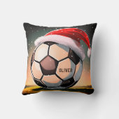 赤いサンタハットの名前クリスマス付きサッカーボール クッション (裏面)