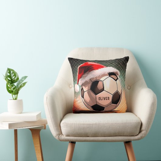 赤いサンタハットの名前クリスマス付きサッカーボール クッション (椅子)