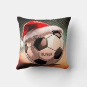 赤いサンタハットの名前クリスマス付きサッカーボール クッション (裏面)