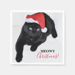赤いサンタハットの猫 スタンダードカクテルナプキン