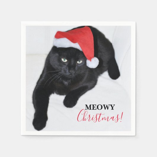 赤いサンタハットの猫 スタンダードカクテルナプキン (正面)