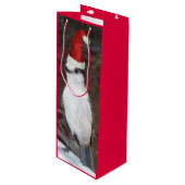 赤いサンタハットを着たかわいいウイスキーのジャック ワインギフトバッグ (正面アングル)