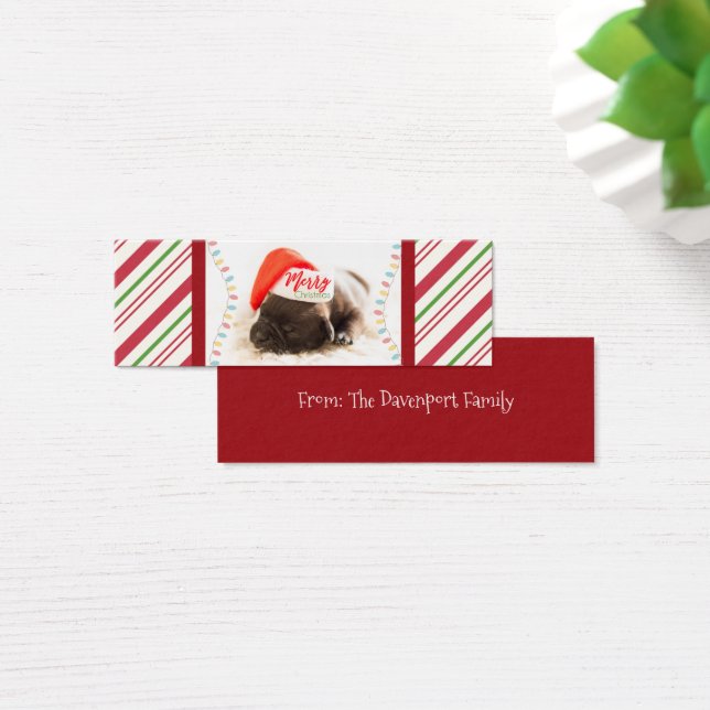 赤いサンタハットクリスマスに可愛い子犬のパグ (デスク)