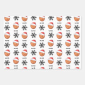 赤いサンタハットスノーフレーク名のバスケットボールボール ラッピングペーパーシート (正面3)