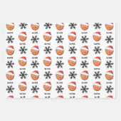 赤いサンタハットスノーフレーク名のバスケットボールボール ラッピングペーパーシート (正面2)