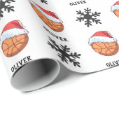 赤いサンタハットスノーフレーク名のバスケットボールボール ラッピングペーパー (ロールコーナー)