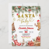 赤いサンタベイビーのフラワークリスマスベビーシャワー 招待状 (正面)
