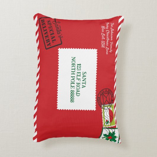 赤いサンタレタークリスマスをパーソナライズ アクセントクッション (裏面(縦))