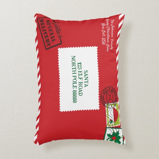 赤いサンタレタークリスマスをパーソナライズ アクセントクッション (正面(垂直))