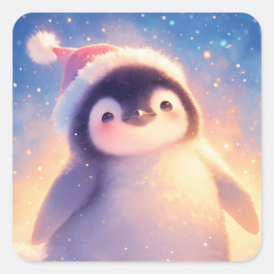 赤いサンタ帽をかぶったかわいいペンギンの赤ちゃん スクエアシール