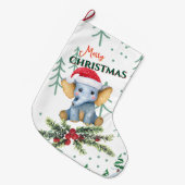 赤いサンタ帽をかぶったかわいい赤ちゃん象 ラージクリスマスストッキング (正面 (吊り時))