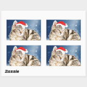 赤いサンタ帽をかぶったクリスマスの雪の可愛い猫 長方形シール (シート)