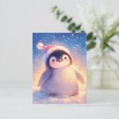 赤いサンタ帽をかぶったベビーペンギン ポストカード (スタンド正面)