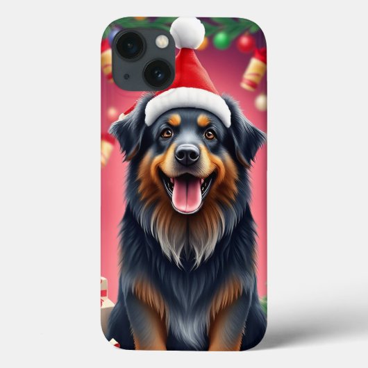 赤いサンタ帽をかぶった元気な犬 Case-Mate iPhoneケース (裏面)