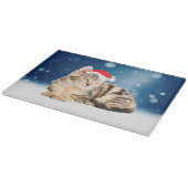 赤いサンタ帽をかぶった可愛い猫クリスマス雪 カッティングボード (角)
