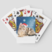 赤いサンタ帽をかぶった可愛い猫クリスマス雪 トランプ (裏面)