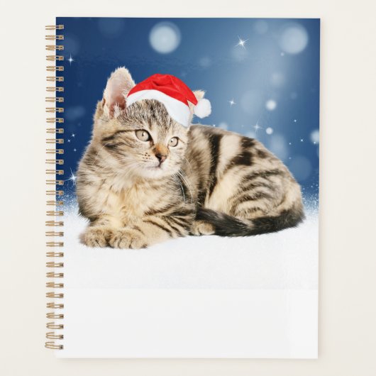 赤いサンタ帽をかぶった可愛い猫クリスマス雪 プランナー手帳 (正面)