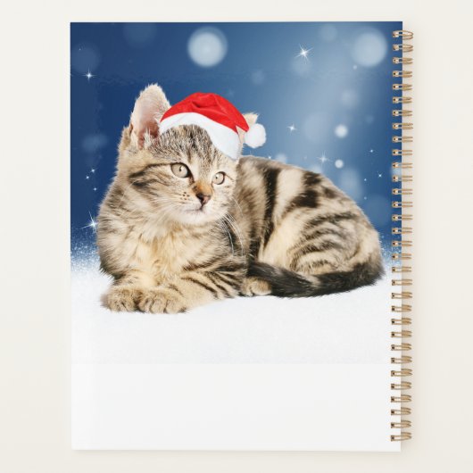 赤いサンタ帽をかぶった可愛い猫クリスマス雪 プランナー手帳 (裏面)