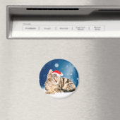 赤いサンタ帽をかぶった可愛い猫クリスマス雪 マグネット (インサイチュ (食洗機))