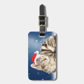 赤いサンタ帽をかぶった可愛い猫クリスマス雪 ラゲッジタグ (正面縦)